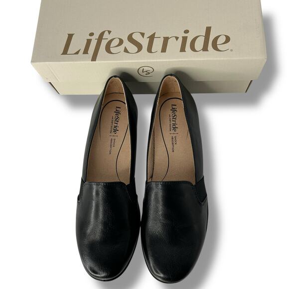 NEW Life Stride Black Loafers Size 8.5 Slip On Leather Flats Comfort Walking NWT - Picture 10 of 12